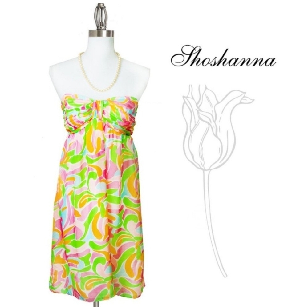 Shoshanna 100% Silk Strapless Floral Mini Summer Dress Size 0 Women's